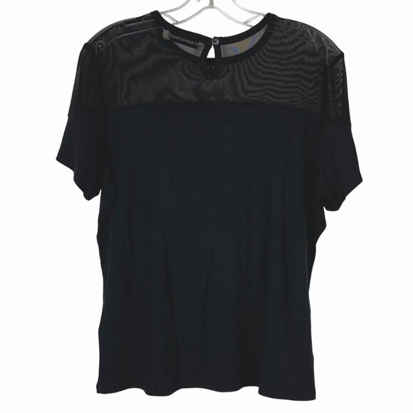 Rebecca Minkoff Womens Large Black Mesh & Studded Rayon Blend Top New w/o Tags - Picture 2 of 14